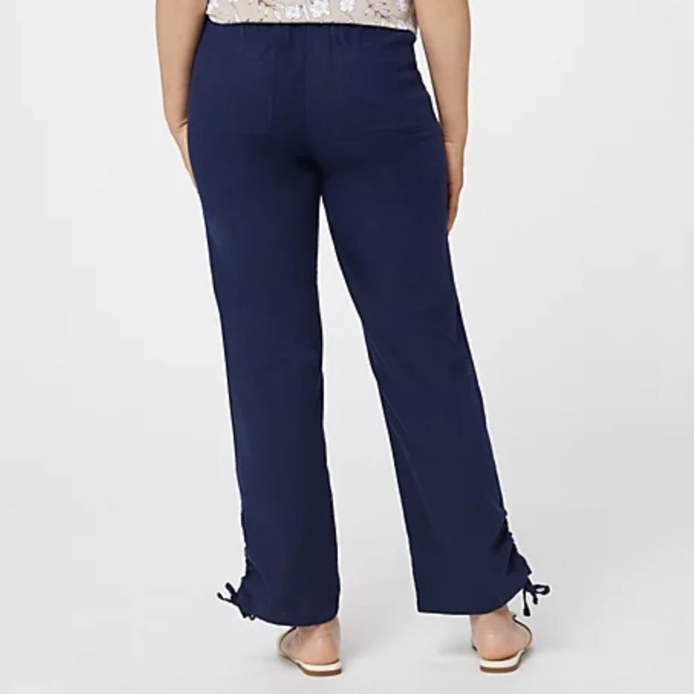 Denim & Co Naturals Linen Blend Cinched Ankle Pants NAVY  12799 - Picture 2 of 4
